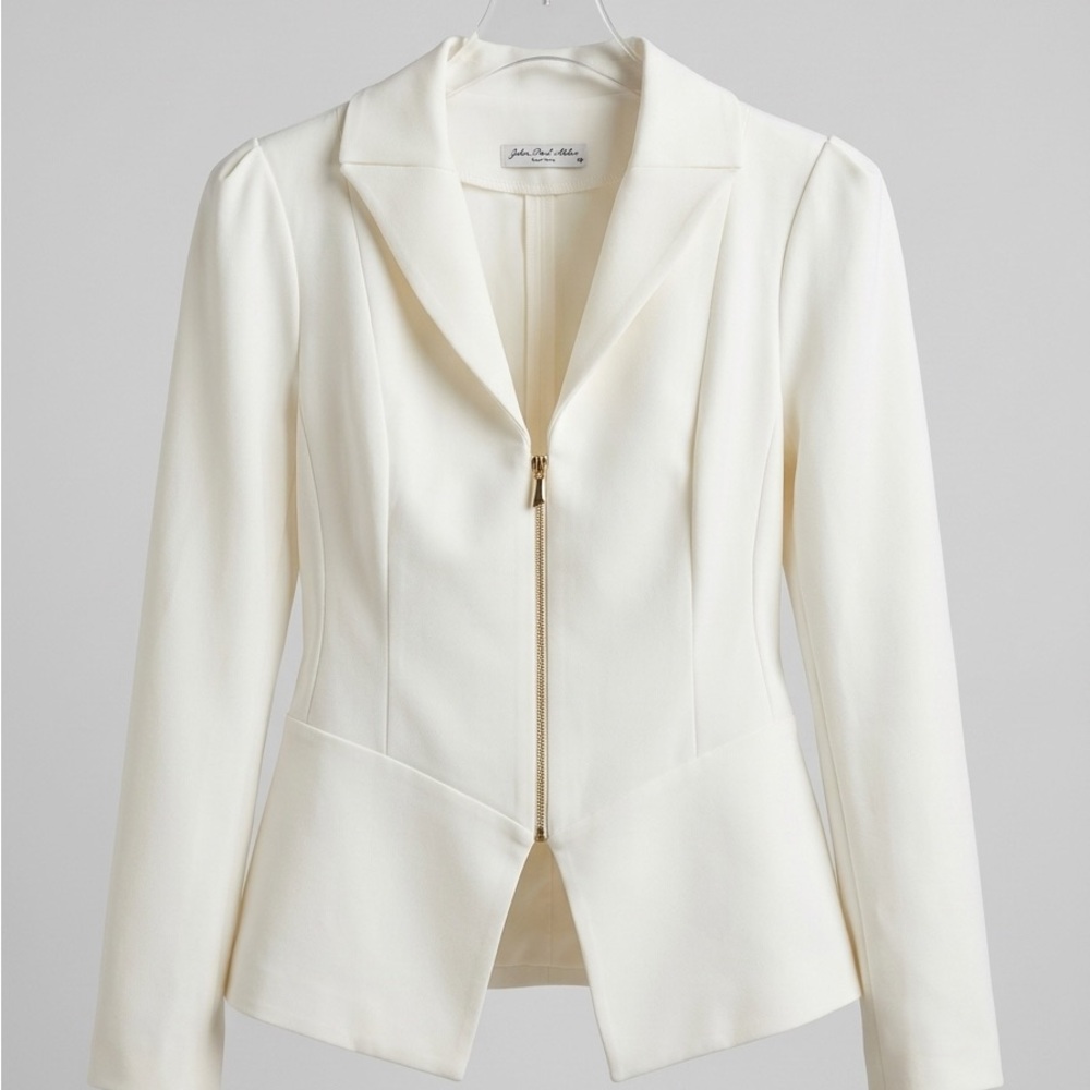 John Paul Ataker Cream Zip Front Blazer Jacket Size 38 Structured Bustier